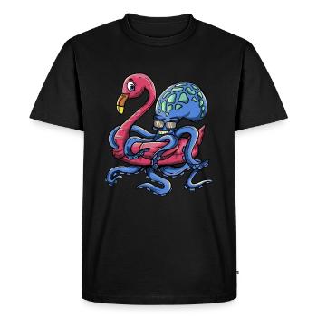 Poulpe portant un cerceau de flamant rose - Pool Party - T-shirt Premium bio Homme - noir - Devant - Nico (187cm)