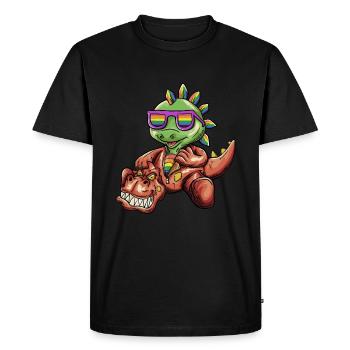 LGBTQ - Dinosaure - T-Rex portant un costume de Dino - T-shirt Premium bio Homme - noir - Devant - Nico (187cm)