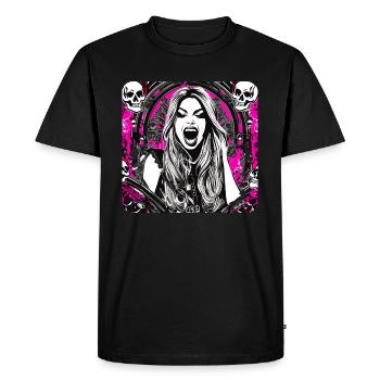 Cool Heavy Metal Woman avec Crânes Gothique Rose - T-shirt Premium bio Homme - noir - Devant - Nico (187cm)