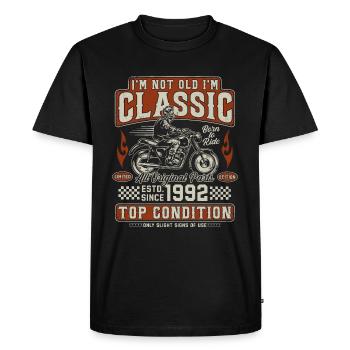 Moto rétro vintage classique de 1992 - T-shirt Premium bio Homme - noir - Devant - Nico (187cm)