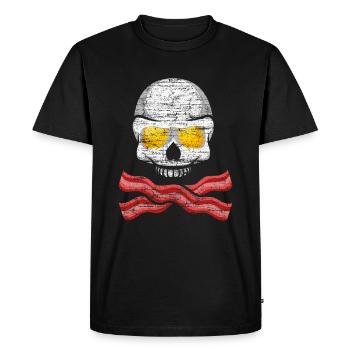 Skull: Bacon & Eggs funny pirate gift idea - Men's Premium Organic T-Shirt - black - Front - Nico (187cm)