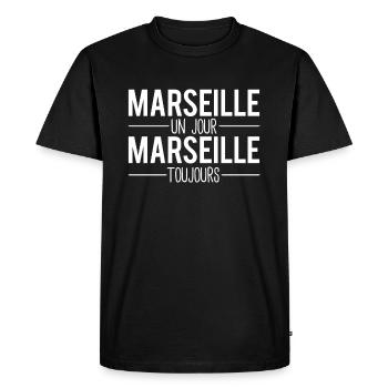 Marseille un jour marseille toujours marseillais - T-shirt Premium bio Homme - noir - Devant - Nico (187cm)