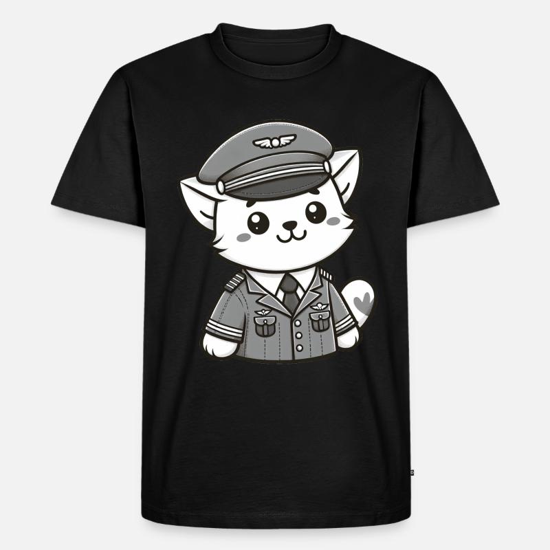 Cute Cat Pilot - Männer Premium Bio T-Shirt - Schwarz