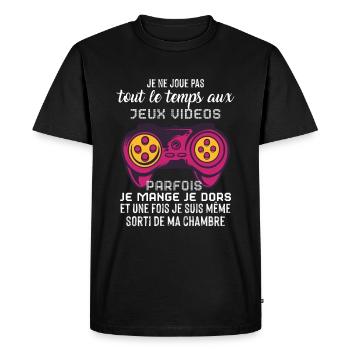 idée Cadeau garçon Gamer Accro Aux Jeux Vidéo - T-shirt Premium bio Homme - noir - Devant - Nico (187cm)
