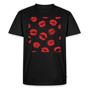 Baiser Baiser Bouche Lèvres Langue Amour - T-shirt Premium bio Homme - noir - Devant - Nico (187cm)