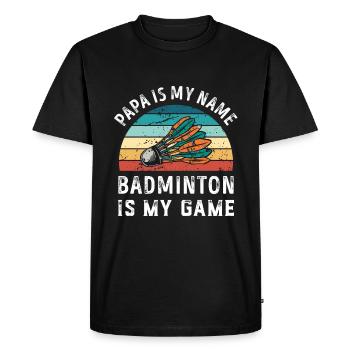 Papa est mon nom Badminton est mon jeu Papa Pères - T-shirt Premium bio Homme - noir - Devant - Nico (187cm)