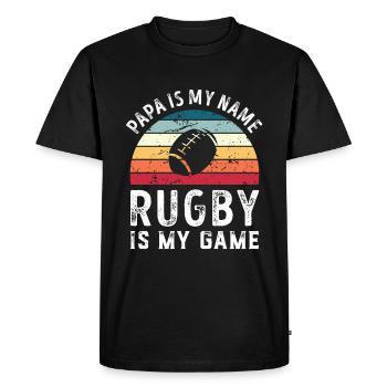 Papa est mon nom Le rugby est mon jeu Papa Fête des Pères - T-shirt Premium bio Homme - noir - Devant - Nico (187cm)