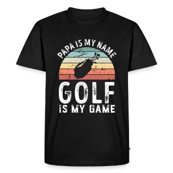 Papa est mon nom Golf est mon jeu Papa Fête des Pères - T-shirt Premium bio Homme - noir - Devant - Nico (187cm)