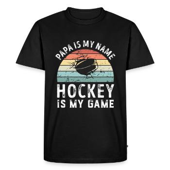 Papa est mon nom Le hockey est mon jeu Papa Fête des Pères - T-shirt Premium bio Homme - noir - Devant - Nico (187cm)