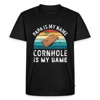 Papa est mon nom Cornhole est mon jeu Papa Pères - T-shirt Premium bio Homme - noir - Devant - Nico (187cm)