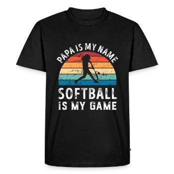 Papa est mon nom Softball est mon jeu Papa Pères - T-shirt Premium bio Homme - noir - Devant - Nico (187cm)