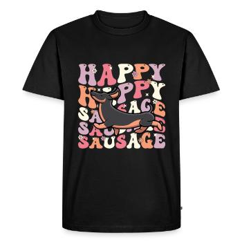 Happy Sausage Dog - Retro Wiener Dog Gift - Men's Premium Organic T-Shirt - black - Front - Nico (187cm)