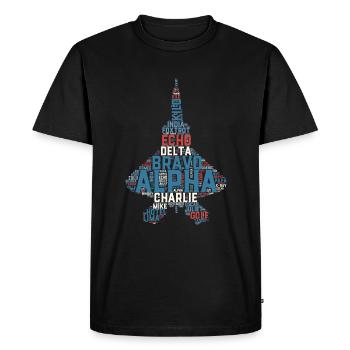 Pilote d’avion de chasse alphabet phonétique complet - T-shirt Premium bio Homme - noir - Devant - Nico (187cm)