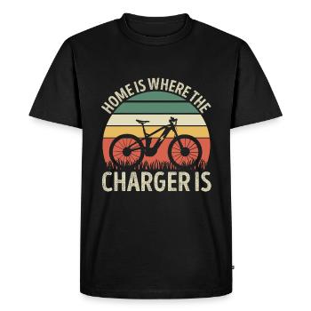 Home is where the Charger is Funny Ebike Sunset - Men's Premium Organic T-Shirt - black - Front - Nico (187cm)