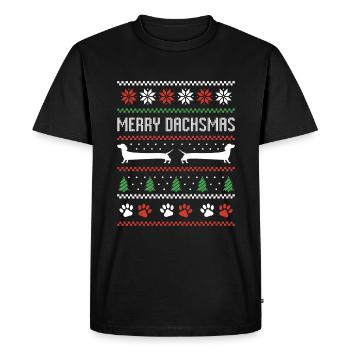 Dachshund Sausage Dog Ugly Christmas Sweater - Men's Premium Organic T-Shirt - black - Front - Nico (187cm)