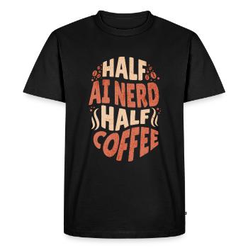 Intelligence artificielle moitié nerd IA moitié café - T-shirt Premium bio Homme - noir - Devant - Nico (187cm)