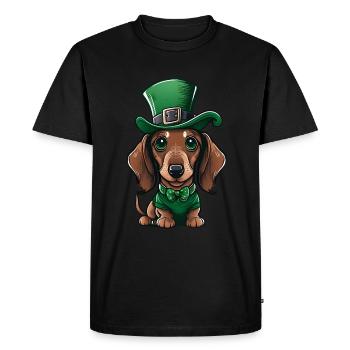 St Patricks Day Dachshund 17 March Wiener Dog - Men's Premium Organic T-Shirt - black - Front - Nico (187cm)