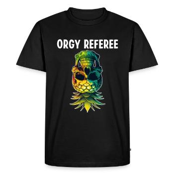 Orgy Referee Funny Upside Down Pineapple Skull - Men's Premium Organic T-Shirt - black - Front - Nico (187cm)