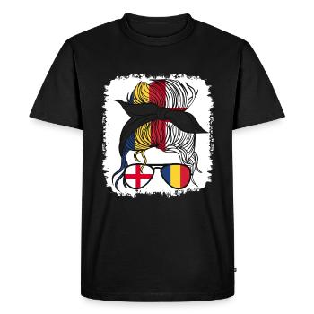 Moitié Anglaise Moitié Roumaine Roumanie Angleterre - T-shirt Premium bio Homme - noir - Devant - Nico (187cm)