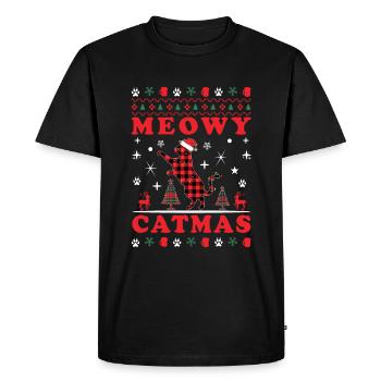 Meowy Catmas Chat de Noël à carreaux rouges moche - T-shirt Premium bio Homme - noir - Devant - Nico (187cm)