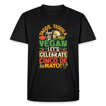 Tacos Tequila et tous végétaliens Célébrons Cinco - T-shirt Premium bio Homme - noir - Devant - Nico (187cm)
