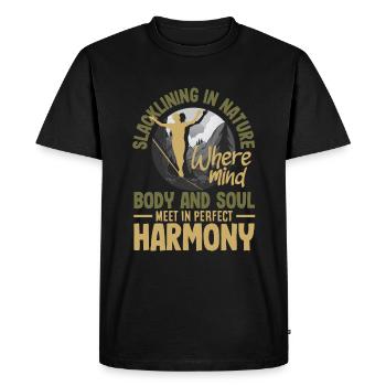 Slackline dans la nature où l’ corps et âme - T-shirt Premium bio Homme - noir - Devant - Nico (187cm)