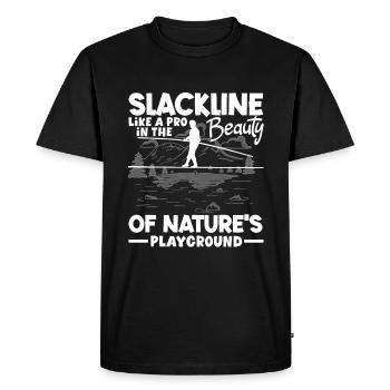 Slackline comme un pro, dans la beauté de la nature - T-shirt Premium bio Homme - noir - Devant - Nico (187cm)