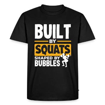 Built by Squats Shaped by Bubbles - Men's Premium Organic T-Shirt - black - Front - Nico (187cm)