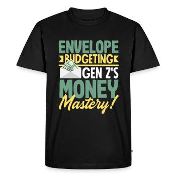 Budgétisation par enveloppe - Maîtrise de l’argent - T-shirt Premium bio Homme - noir - Devant - Nico (187cm)