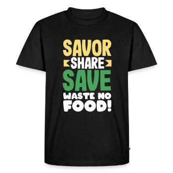 Savor. Share. Save. Waste No Food! Mindful - Men's Premium Organic T-Shirt - black - Front - Nico (187cm)