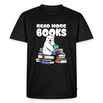 Polar bear loves literature and sits on books - Men's Premium Organic T-Shirt - black - Front - Nico (187cm)