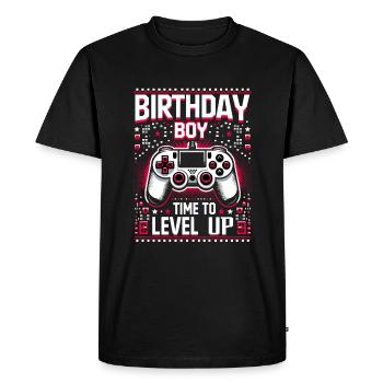 Funny Gamer Birthday Boy Time To Level Up - Men's Premium Organic T-Shirt - black - Front - Nico (187cm)