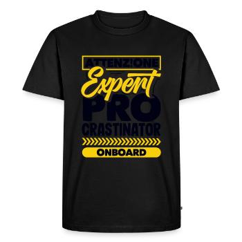 Attenzione Expert Procrastinator Humour à bord - T-shirt Premium bio Homme - noir - Devant - Nico (187cm)