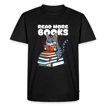 Le petit chat aime les livres et lit un livre - T-shirt Premium bio Homme - noir - Devant - Nico (187cm)