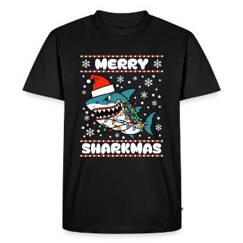 Merry Sharkmas Pull de Noël moche Shark Ocean - T-shirt Premium bio Homme - noir - Devant - Nico (187cm)