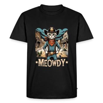Miaousseux pays Cowboy Vintage Western chat - T-shirt Premium bio Homme - noir - Devant - Nico (187cm)
