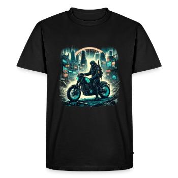 Glowing Road Warrior: Neon Dystopia Ride - Men's Premium Organic T-Shirt - black - Front - Nico (187cm)