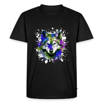 Portrait De Tête De Loup Coloré - T-shirt Premium bio Homme - noir - Devant - Nico (187cm)