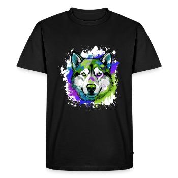 Husky Dog Head Portrait Colorful - Men's Premium Organic T-Shirt - black - Front - Nico (187cm)