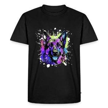 German Shepherd Dog Head Portrait Colorful - Men's Premium Organic T-Shirt - black - Front - Nico (187cm)