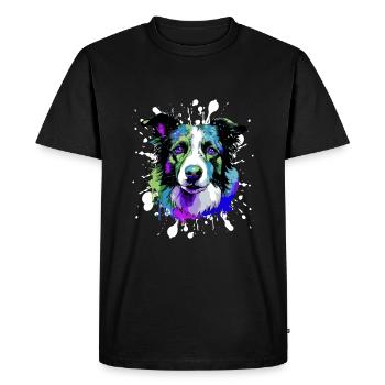 Border Collie Dog Head Portrait Colorful - Men's Premium Organic T-Shirt - black - Front - Nico (187cm)