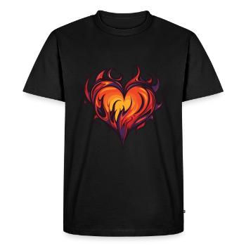 Coeur, Feu, Amour, Flamme - T-shirt Premium bio Homme - noir - Devant - Nico (187cm)