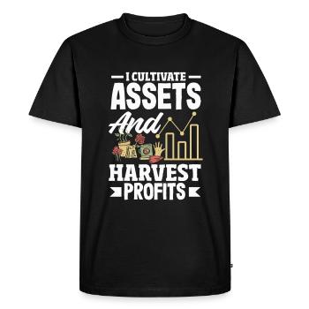 Cultivate Assets Harvest Profits Finance Gardener - Men's Premium Organic T-Shirt - black - Front - Nico (187cm)