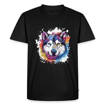 Husky Dog Pop Art Head - Men's Premium Organic T-Shirt - black - Front - Nico (187cm)