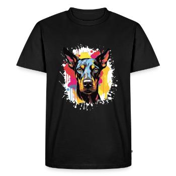 Doberman chien Pop Art tête - T-shirt Premium bio Homme - noir - Devant - Nico (187cm)