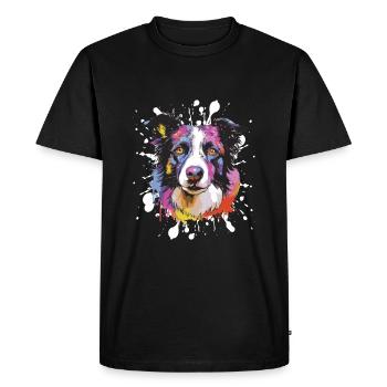 Border Collie chien Pop Art tête - T-shirt Premium bio Homme - noir - Devant - Nico (187cm)