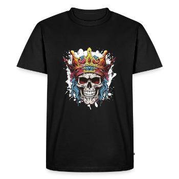 Crâne Roi Couronne Squelette Pop Art - T-shirt Premium bio Homme - noir - Devant - Nico (187cm)