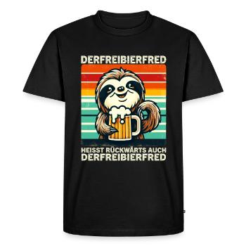 La bière gratuite Fred s’appelle à l’envers, aussi la - T-shirt Premium bio Homme - noir - Devant - Nico (187cm)