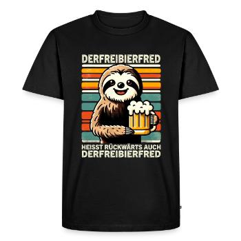 La bière gratuite Fred s’appelle à l’envers, aussi la - T-shirt Premium bio Homme - noir - Devant - Nico (187cm)