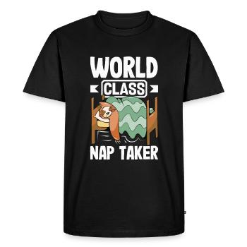 World Class Nap Taker Funny Sloth - Men's Premium Organic T-Shirt - black - Front - Nico (187cm)